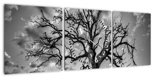 Tablou - Copacul, alb-negru (cu ceas) (90x30 cm)