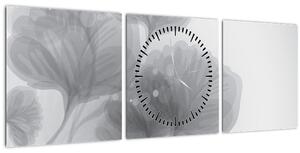 Tablou - Flori în nuanțe gri (cu ceas) (90x30 cm)