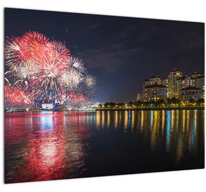 Tablou pe sticlă cu artificii in Singapur (70x50 cm)