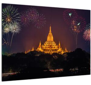 Tablou pe sticlă cu artificii în Asia (70x50 cm)