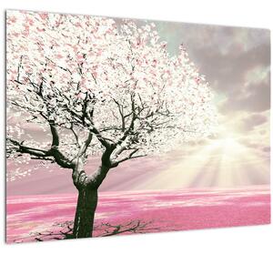 Tablou pe sticlă copacului roz (70x50 cm)