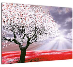 Tablou pe sticlă cu pomul roșu (70x50 cm)