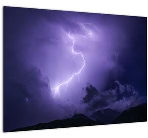 Tablou pe sticlă - cerul violet cu fulger (70x50 cm)