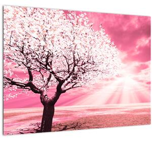 Tablou pe sticlă cu pomul roz (70x50 cm)