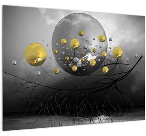 Tablou pe sticlă cu bile abstracte aurii (70x50 cm)