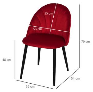 Set de 2 scaune de masa nordice tapitate fara cotiere cu spatar curbate picioare din metal pentru sufragerie rosu HOMCOM | Aosom RO