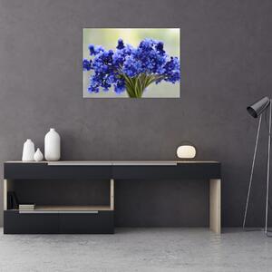 Tablou pe sticlă buchet cu flori albastre (70x50 cm)