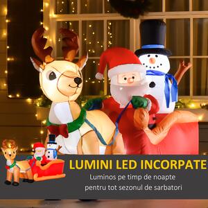 Mos Craciun Gonflabil cu Sanie cu Reni Om de Zapada, decoratiune cu Lumini LED, Decoratiune de Craciun 200x80x128cm HOMCOM | Aosom RO