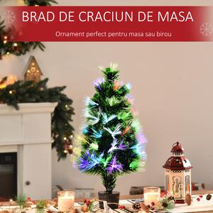 Brad de Craciun Artificial cu 40 Luminite si Fibra Optica Colorata, Decoratiune de Craciun, Verde HOMCOM | Aosom RO