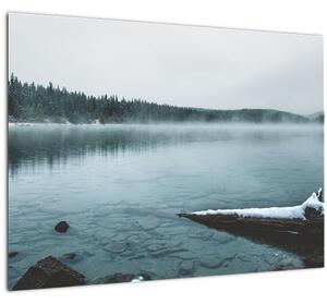 Tablou pe sticlă - lacul nordic înghețat (70x50 cm)