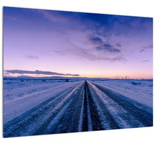 Tablou pe sticlă - autostrada iarna (70x50 cm)