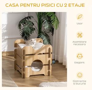 PawHut Pat Confortabil pentru Pisici cu 2 Nivele și Perne Incluse, 50x50x50cm, Ideal pentru Relaxare | Aosom Romania
