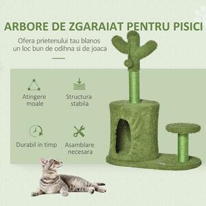 PawHut Arbore de Zgâriat în Formă de Cactus pentru Pisici, Funie de Sisal, Mingii, Culcuș, 78 cm, Verde | Aosom Romania