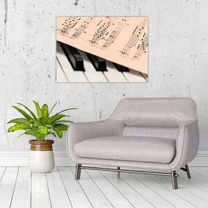 Tablou pe sticlă cu pian și notele muzicale (70x50 cm)