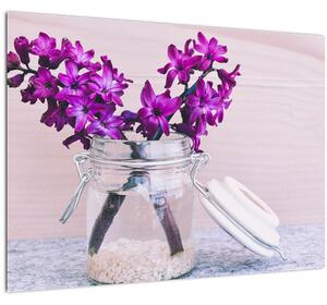 Tablou pe sticlă cu flori violete (70x50 cm)