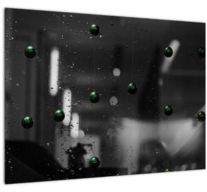 Tablou pe sticlă abstract - bilele verzi (70x50 cm)