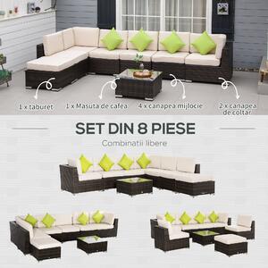 Outsunny Set Mobilier pentru Grădină 8 Piese, Canapea, Masă de Exterior, Perne Detașabile și Lavabile, Design Elegant | Aosom Romania