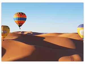 Tablou pe sticlă - baloane zburătoare în deșert (70x50 cm)