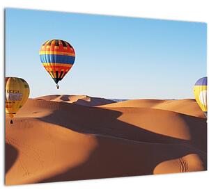 Tablou pe sticlă - baloane zburătoare în deșert (70x50 cm)