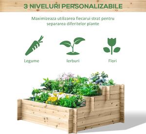Outsunny Jardinieră Lemn 3 Nivele, Caseta de Flori pentru Grădinărit, 120x100x54cm, Design Rustic, Lemn Natural | Aosom Romania