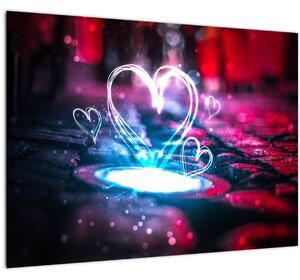 Tablou pe sticlă cu inima iluminată (70x50 cm)