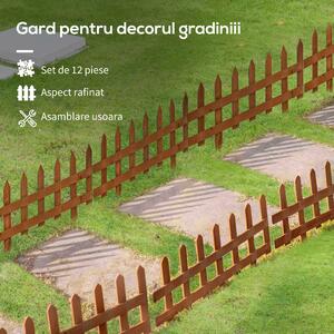 Gardulet din Lemn de Pin Outsunny de 12 Piese, Gard pentru Paturi de flori, Gradina si Gradina de legume, Inaltime 34 cm, Maro