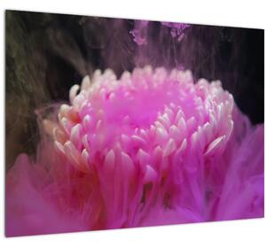 Tablou pe sticlă cu floare în fum roz (70x50 cm)