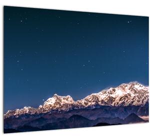 Tablou pe sticlă cu munți și cerul nocturn (70x50 cm)