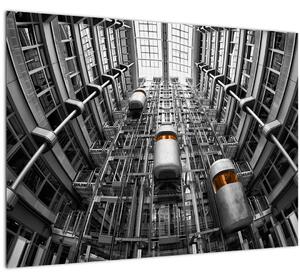 Tablou pe sticlă cu lift în clădire (70x50 cm)