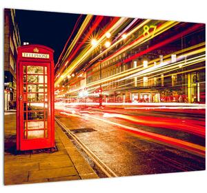 Tablou pe sticlă cu căsuța telefonică roșie din Londra (70x50 cm)