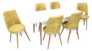 Set masă extensibilă Aris Alb cu 6 scaune Apollo Galben