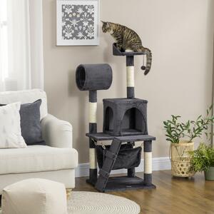 Ansamblu pentru pisici de interior din plus si sisal cu stalpi pentru zgariat, Casa, hamac, 48x48x125cm gri PawHut | Aosom RO