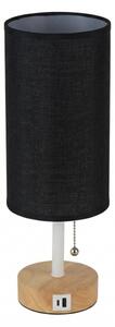 Brilagi - Lampă de masă TABLON cu port USB, 1xE27/25W/230V, stejar/alb/negru
