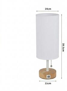 Brilagi - Lampă de masă TABLON cu port USB 1xE27/25W/230V stejar/alb