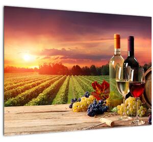 Tablou pe sticlă cu vie și vin (70x50 cm)