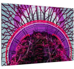 Tablou pe sticlă abstrac - crengi violete (70x50 cm)
