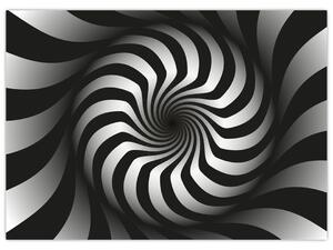 Tablou pe sticlă abstract cu spirala alb neagră (70x50 cm)