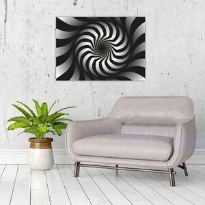 Tablou pe sticlă abstract cu spirala alb neagră (70x50 cm)