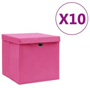 Cutii de depozitare cu capac, 10 buc., roz, 28x28x28 cm