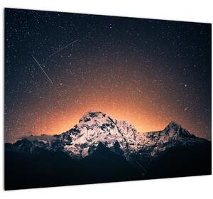 Tablou pe sticlă cu cerul nocturn și munți (70x50 cm)