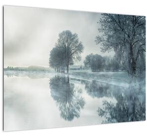 Tablou pe sticlă cu natura iarna (70x50 cm)