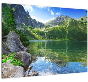Tablou pe sticlă cu lac în munții Tatra (70x50 cm)