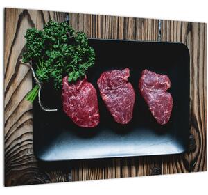 Tablou pe sticlă cu carne pe farfurie (70x50 cm)
