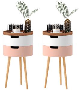 HOMCOM Set de 2 Mese Totunde de Cafea cu 3 Niveluri, 2 Spații de Depozitare și Tavă Detașabilă, Φ35x65,5 cm, Multicolor | Aosom Romania
