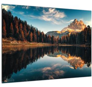 Tablou pe sticlă - Alpi, Italia, Dolomiți, Lago Antorno (70x50 cm)