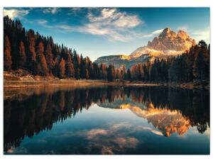 Tablou pe sticlă - Alpi, Italia, Dolomiți, Lago Antorno (70x50 cm)