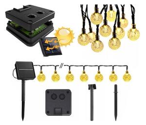 Ghirlandă solară decorativă LED, 30 LED, 8 funcții, baterie 500 mAh, 6,5 m, IP67, alb cald