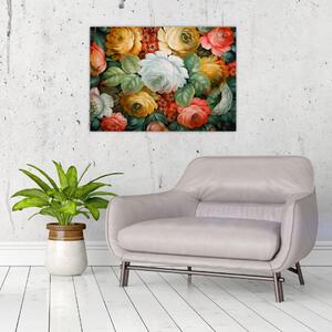 Tablou cu buchet pictat de flori (70x50 cm)