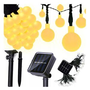 Ghirlandă solară decorativă, 50 LED, 8 funcții, 500 mAh, 9,5 m, IP67, alb cald