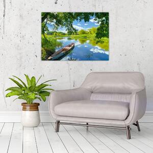 Tablou cu râu de vară și barcă (70x50 cm)
